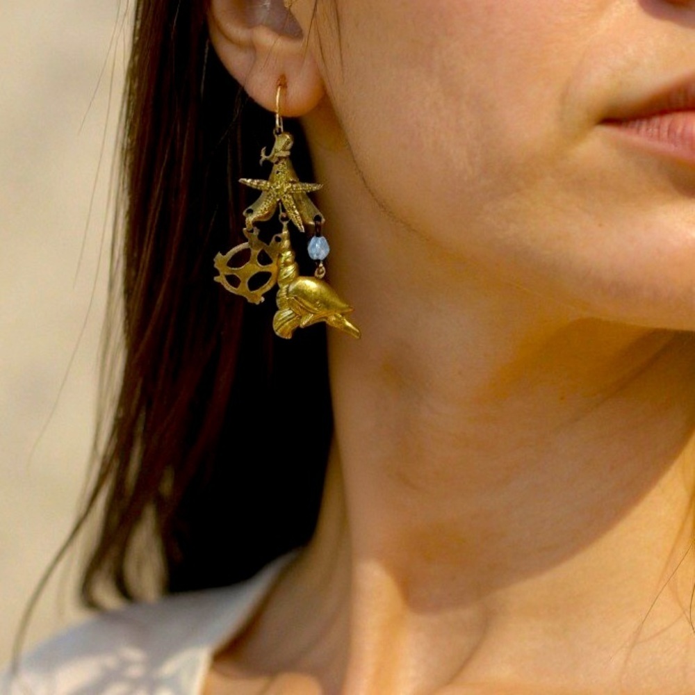 Vintage Isle of Magic Sea Creatures Mismatched Dangle Earrings